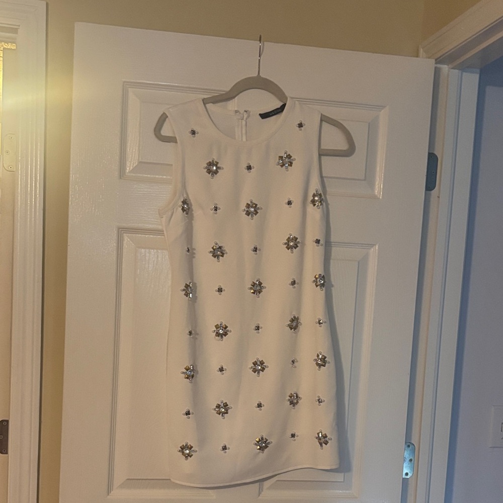 Ark & Co White Mini Dress with Silver Floral Accents